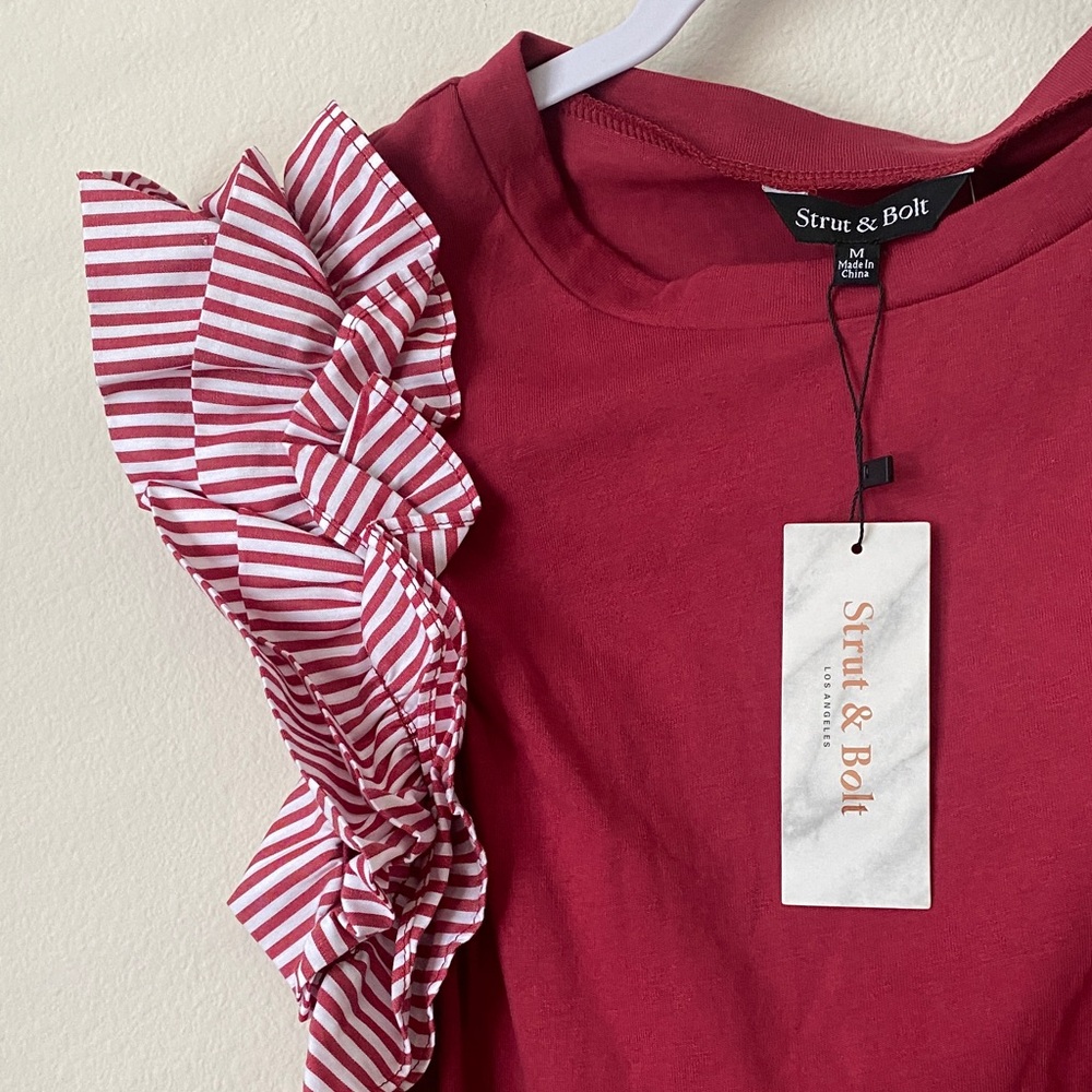Stylish Ruffle Sleeve Top - Red - Picture 5 of 7